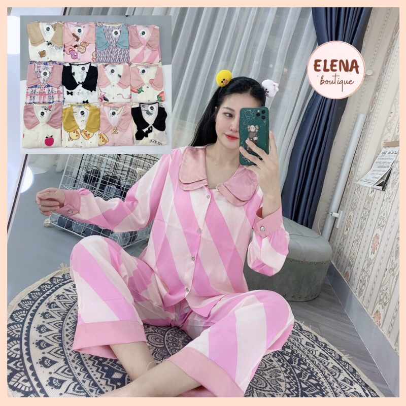 Bộ tay dài cao cấp cổ sen chân bông nhiều màu hoạ tiết cưng siêu yêu [ Elena-Đồ bộ cao cấp]