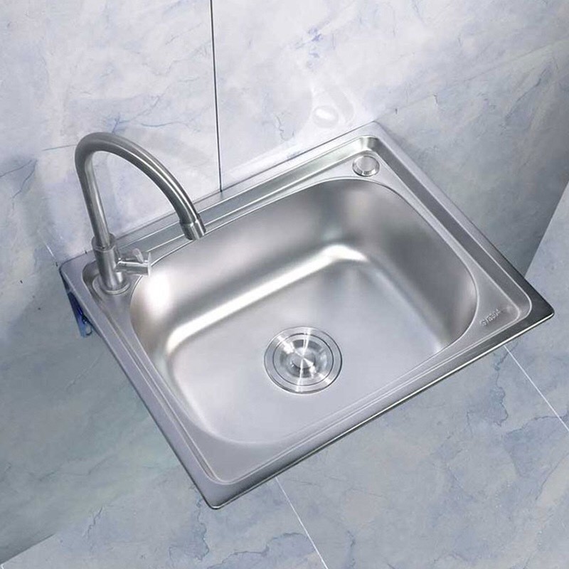 CHẬU RỬA CHÉN  ĐƠN  INOX  100% kèm bộ xi phông KT 60x45x23cm Công nghệ phun sơn tĩnh điện