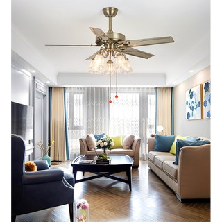 Quạt trần trang trí cánh kim loại 132cm, 5 bóng đèn rủ