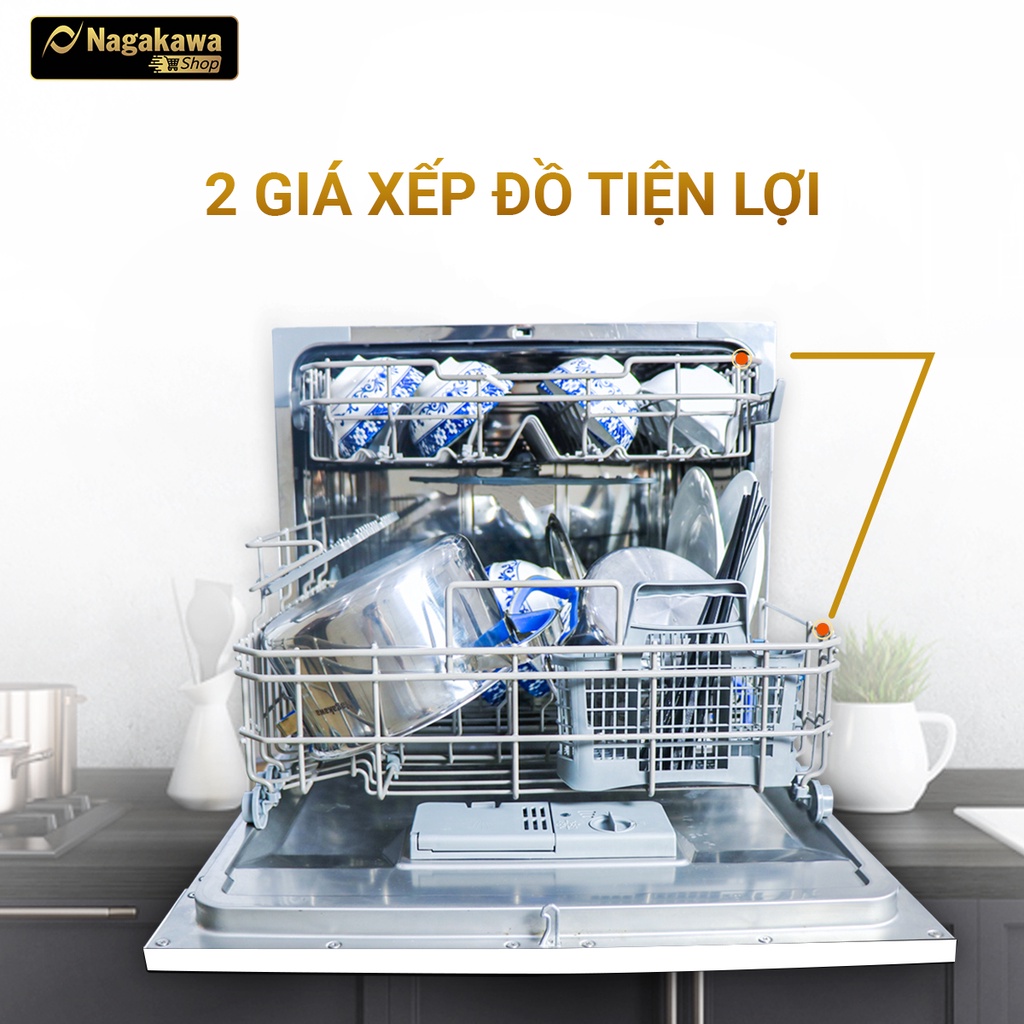 Máy rửa bát 8 bộ cao cấp Nagakawa NK8D61M- Bảo hành 2 năm - Made in Malaysia