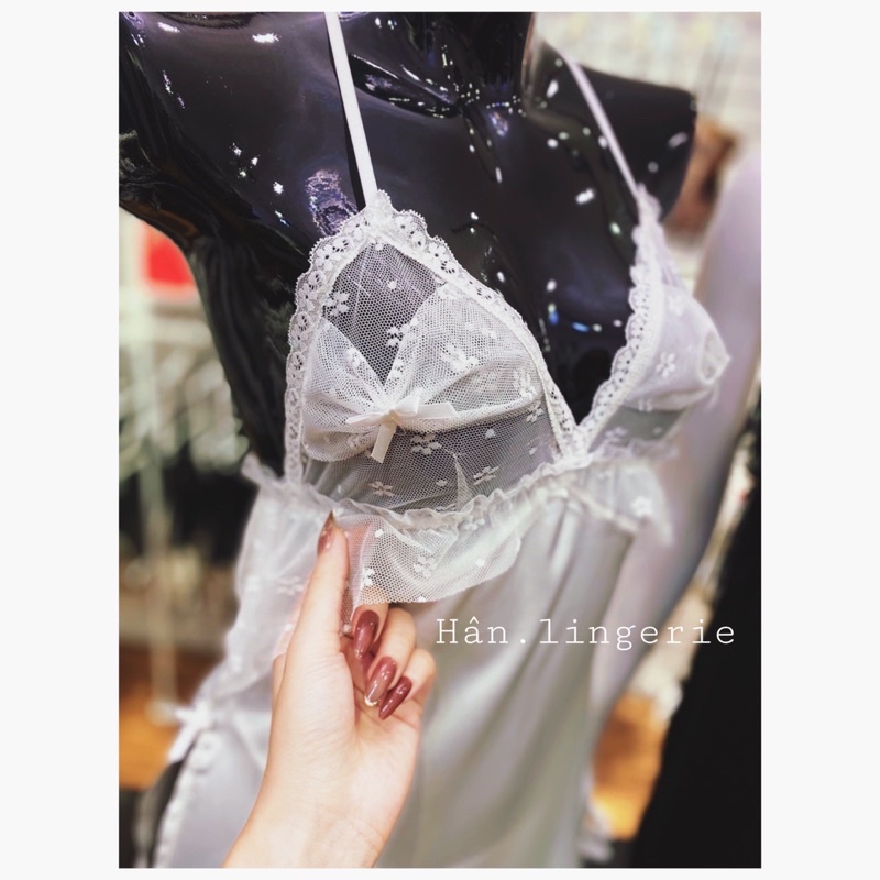 Bộ váy pha ren Đen-Trắng kèm dây đeo đùi