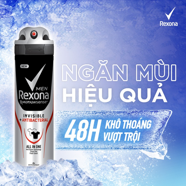 Xịt khử mùi Rexona Men Invisible & Antibacterial 48h khô thoáng kháng khuẩn dành cho nam, 150ml