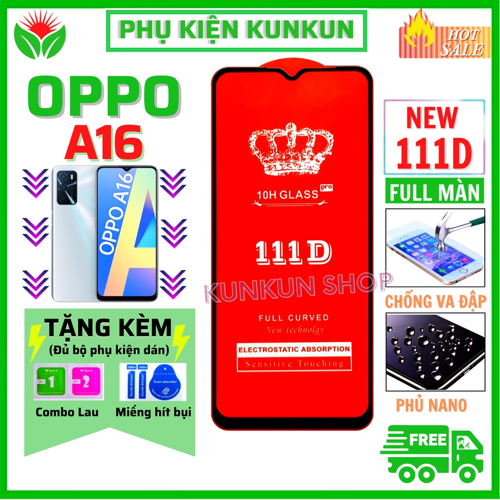 🔥Siêu Mượt🔥 Kính Cường Lực Oppo A16 - Full màn hình 111D và trong suốt - Độ cứng cao - Độ trong suốt cực cao.