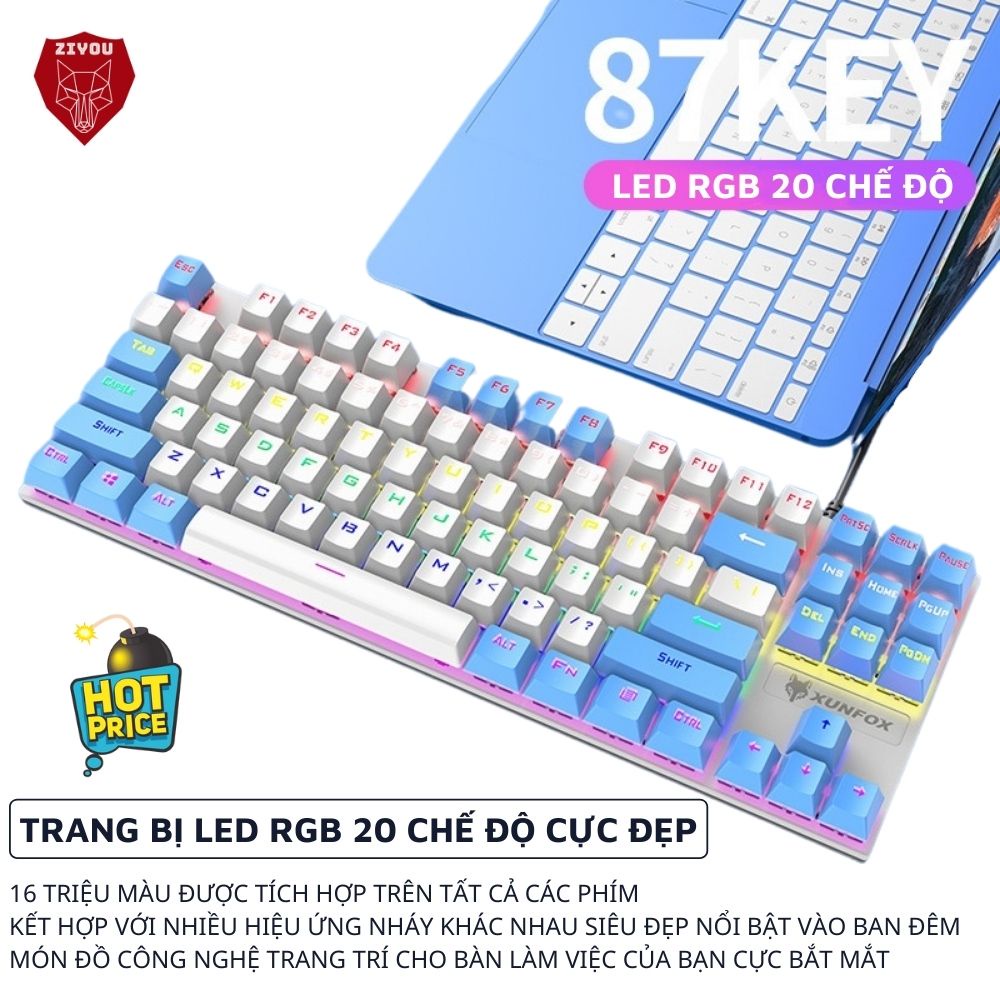 Bàn Phím Cơ Gaming ZIYOU Cao Cấp K80 Blue Switch Tích Hợp 20 Chế Độ LED Nháy Cực Đẹp, 4 Màu Sắc Tùy Chọn