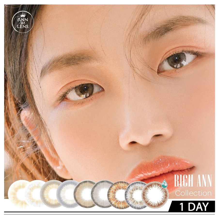 Lens Nâu 1 Ngày ANN365 (1 Cặp) Và Bộ Dụng Cụ Đeo Lens (Hộp Đựng + Cây Gắp + Cây Đeo Lens)