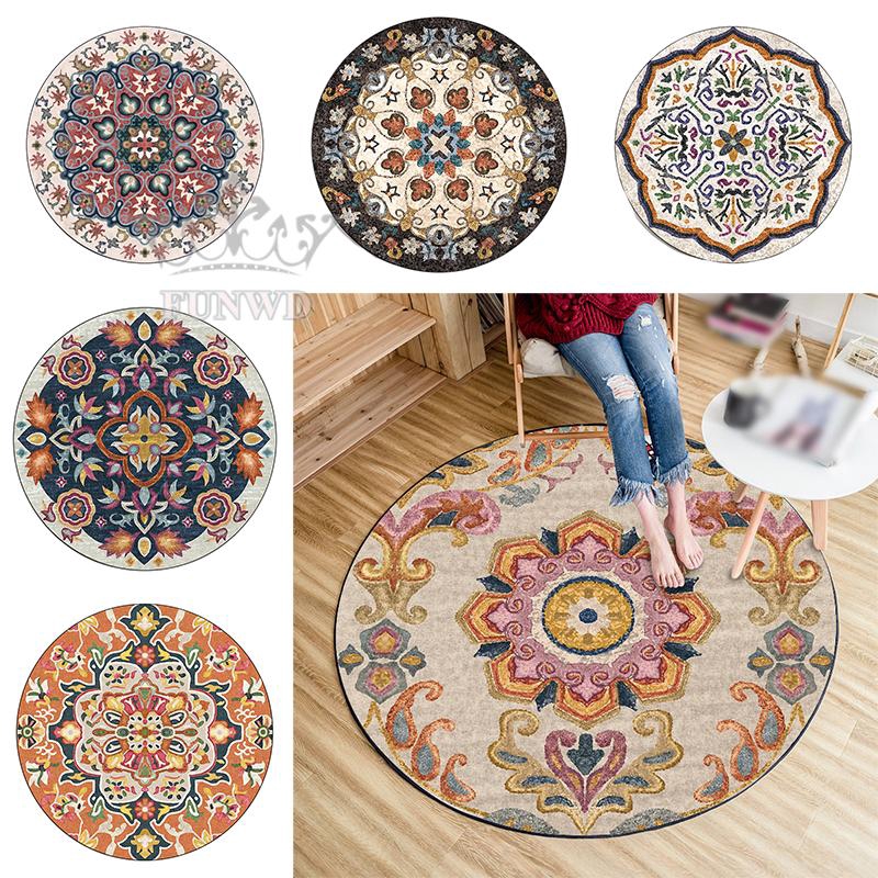 Thảm Trải Sàn Hình Tròn Phong Cách Bohemian Cổ Điển 60cm