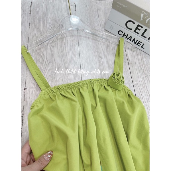 Váy hai dây bo chun xanh sp000105