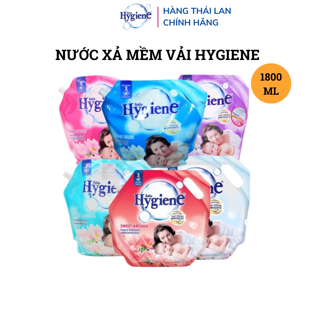 Nước Xả Mềm Vải Đậm Đặc Lưu Hương HYGIENE Nhập Khẩu Thái Lan Dạng Túi 1800ml