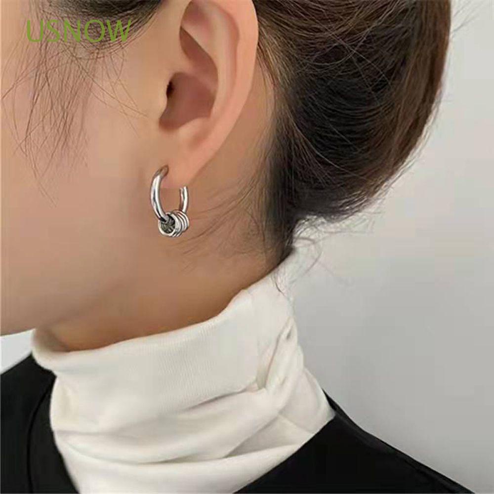 Khuyên tai dạng vòng bằng thép không gỉ nhiều màu phong cách vintage Hàn Quốc cho nam và nữ