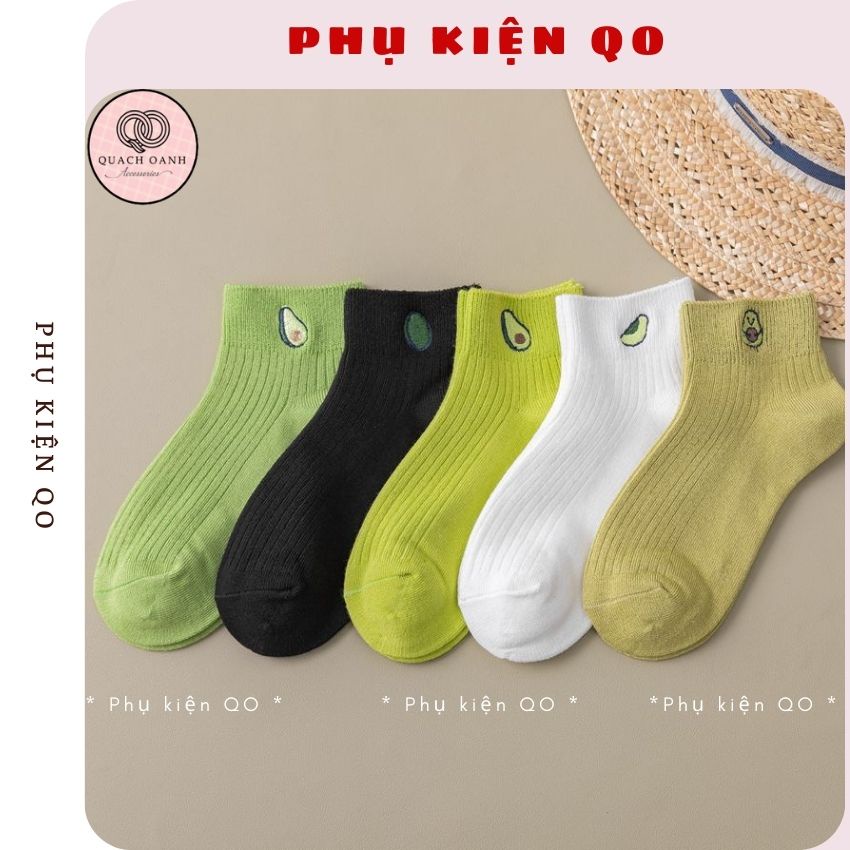 Tất nữ cổ ngắn gân sọc họa tiết quả bơ siêu dễ thương dành cho bạn gái - TAT02