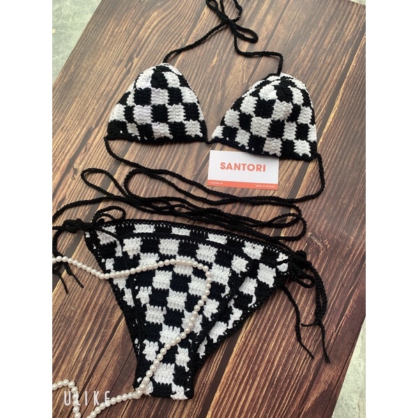 Bikini len đan móc thủ công, bikini len thủ công đi biển đi chơi