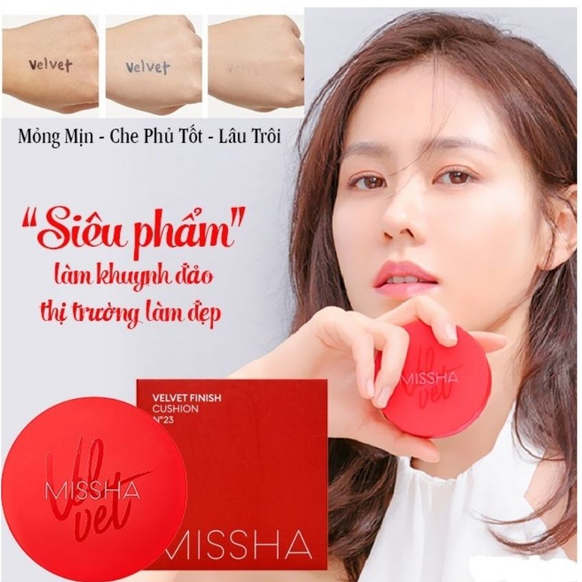 Phấn nước kiềm dầu lâu trôi Missha Velvet Finish cushion (Đỏ), Mỏng mịn tự nhiên, độ chống nắng SPF 50++