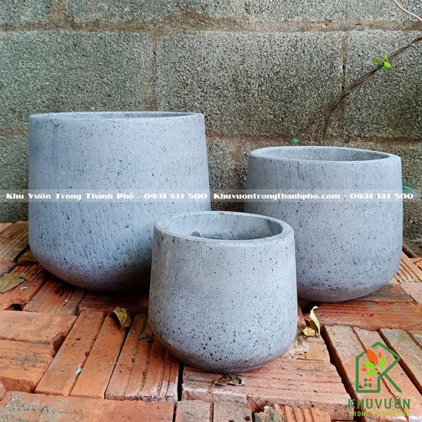 Chậu Đá Mài Bầu Thấp 22x20cm trồng cây nội thất, cây để bàn