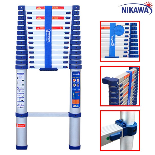 [NHẬP MÃ GIẢM 50K] Thang nhôm rút đơn 3,8m Nikawa NK-38 (kèm ốp chống trượt) | NK-38 PRO NEW 2021 (BH 18 tháng)