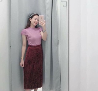 Chân váy Nhung midi Nhật