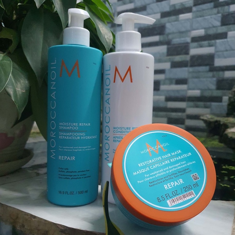 Combo dầu gội xả và hấp MOROCCANOIL Moisture Repair phục hồi độ ẩm 500mlx2 + 250ml