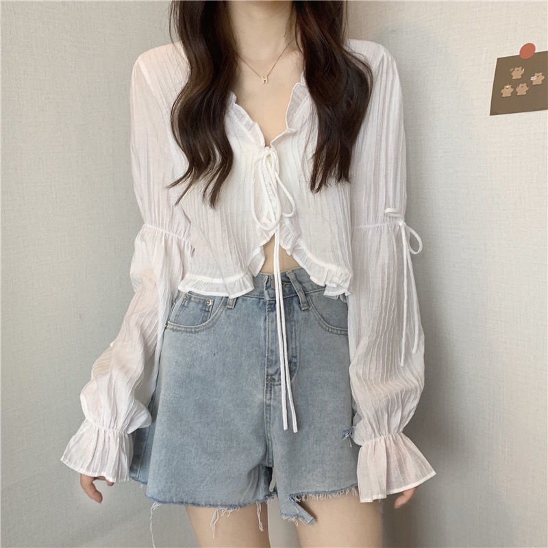 Áo Cardigan Viền Lá Sen Mềm Mại Chống Nắng Phong Cách Nhật Bản Dễ Thương Dành Cho Nữ