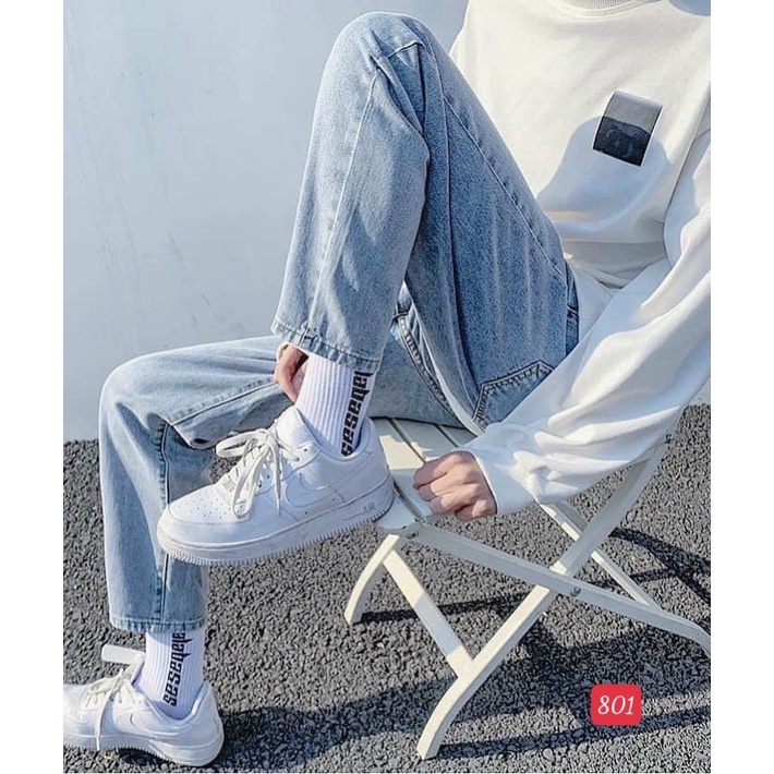 Quần jean baggy nam ống rộng dáng xuông màu xanh trơn, quần baggy jean nam chất bò cao cấp thời trang Tô Tồ Shop - BG801