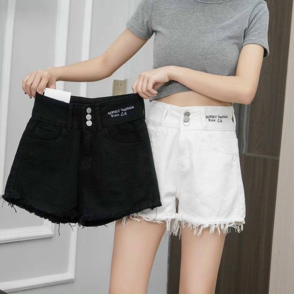 [ẢNH THẬT] –[SIZE S,M,L] (MM85VP29) SHORT JEAN CẠP CHỮ CB 3 CÚC 2 MÀU TRẮNG ĐEN