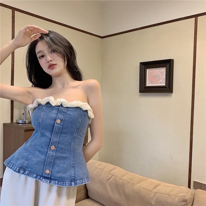 Áo corset jeans cúp ngực