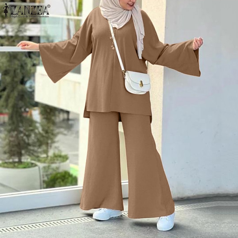 Zanzea Bộ Đồ Hồi Giáo Ống Loe Lưng Thun Có Túi Thời Trang Cho Nữ