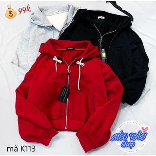 Áo khoác tay phồng form croptop nỉ mã k113