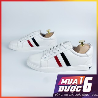 Giày Sneaker Nam Giày Thể Thao Trắng Cổ Thấp 2 Sọc Đen Đỏ - G25