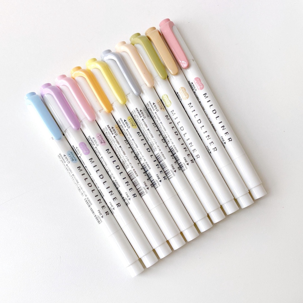 Bộ 5 Bút Highlight 2 Đầu ZEBRA MILDLINER - Nhật Bản chính hãng, bút đánh dấu nhiều màu - hidari