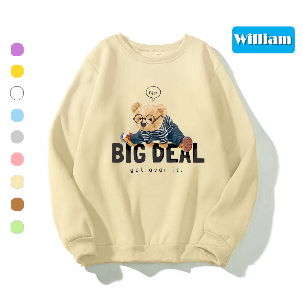 Áo sweater nam nữ in hình Gấu dễ thương chất nỉ dày dặn, hợp làm áo cặp William - DS174
