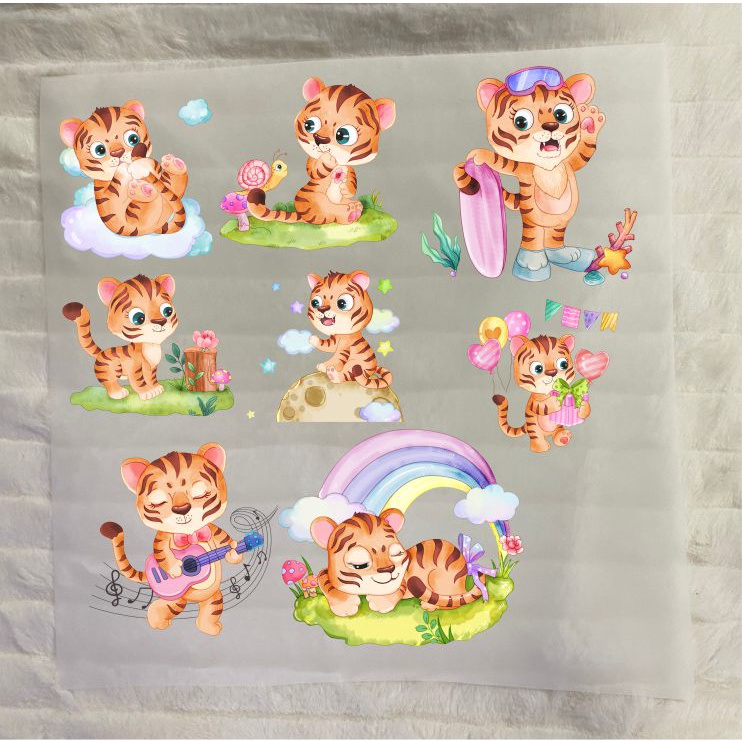 HÌNH IN NHIỆT DECAN PET CON HỔ ĐỦ MÀU SẮC KÍCH THƯỚC CHO BÉ