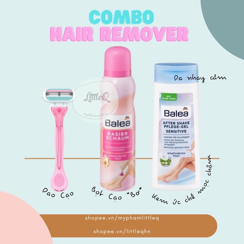 COMBO DAO CẠO +BOT+KEM ỨC CHẾ LÔNG SAU TẨY LÔNG CHO DA NHẠY CẢM BALEA ĐỨC