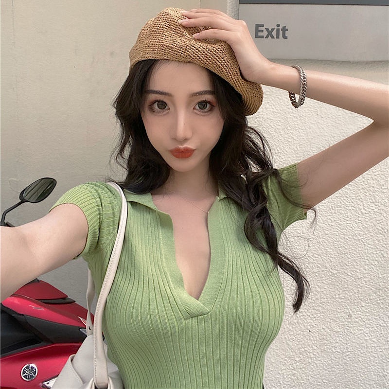 Áo polo Ngắn Tay Màu Trơn Phong Cách Cổ Điển Thời Trang Cho Nữ