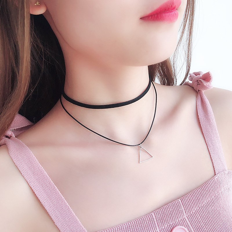 Vòng cổ nữ choker 2 lớp mặt tam giác lớn cá tính