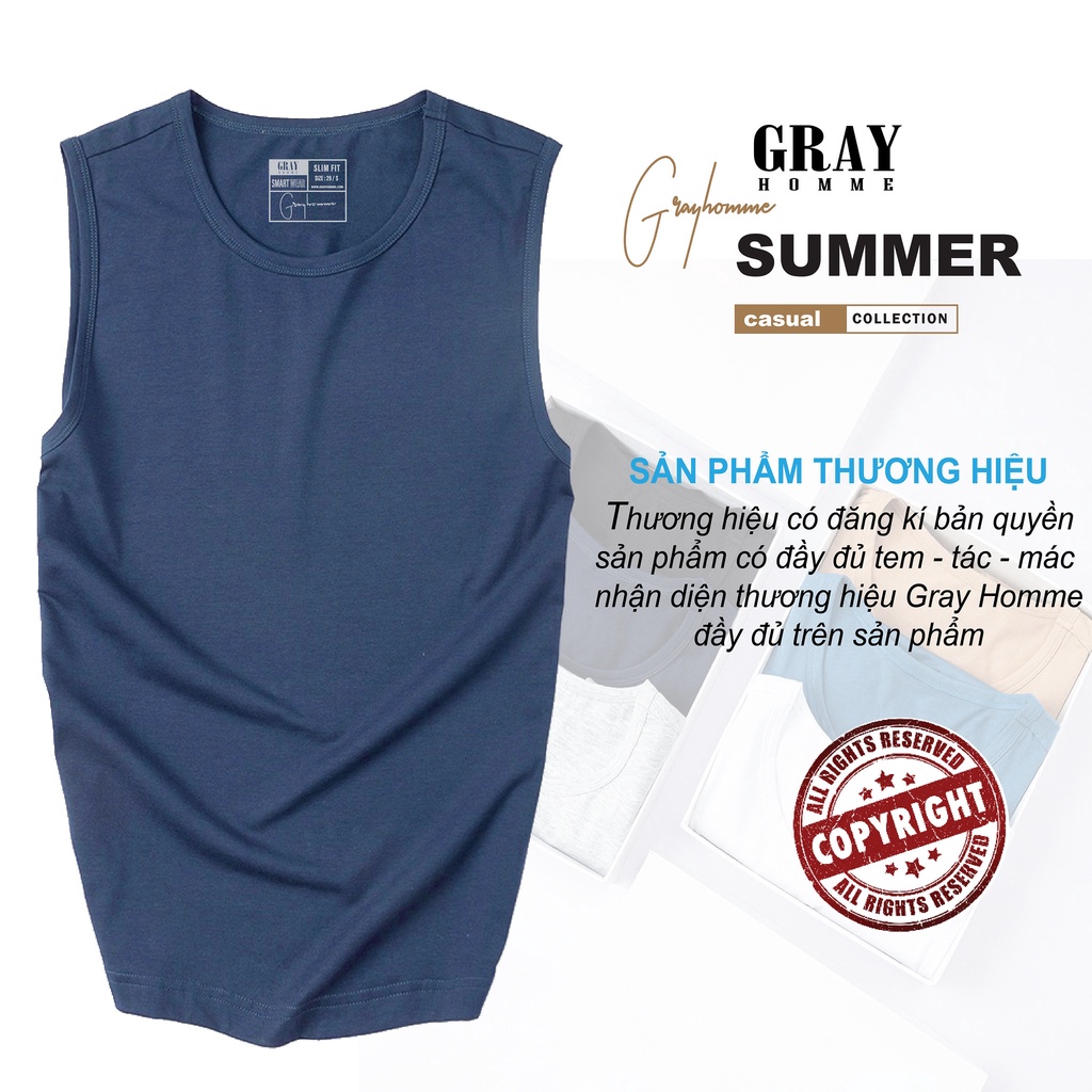 Áo Tanktop Nam GRAYHOMME Vải Cotton Tập Gym (9 Màu) Dáng Thể Thao, Siêu Mát, Thấm Hút Mồ Hôi, Co giãn Tốt - TTKG002