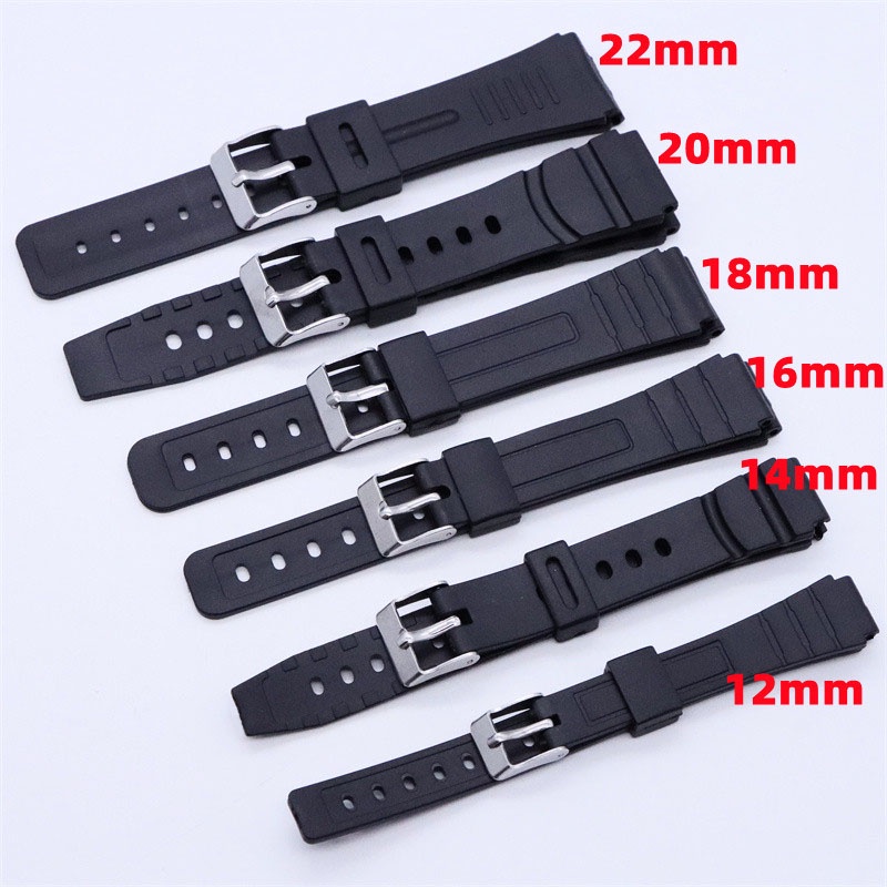 Dây Đeo Đồng Hồ Bằng Cao Su Silicone Màu Đen Có Chốt Cài Kích Thước 12mm 14mm 16mm 18mm 20mm 22mm