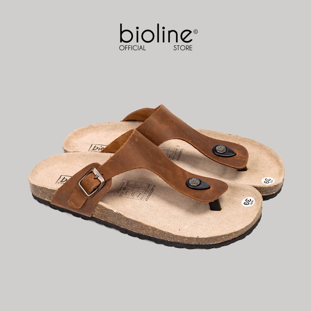 [DA BÒ THẬT] D07- Dép đế trấu BIRKEN da bò xỏ ngón Bioline Unisex (Đế trấu)