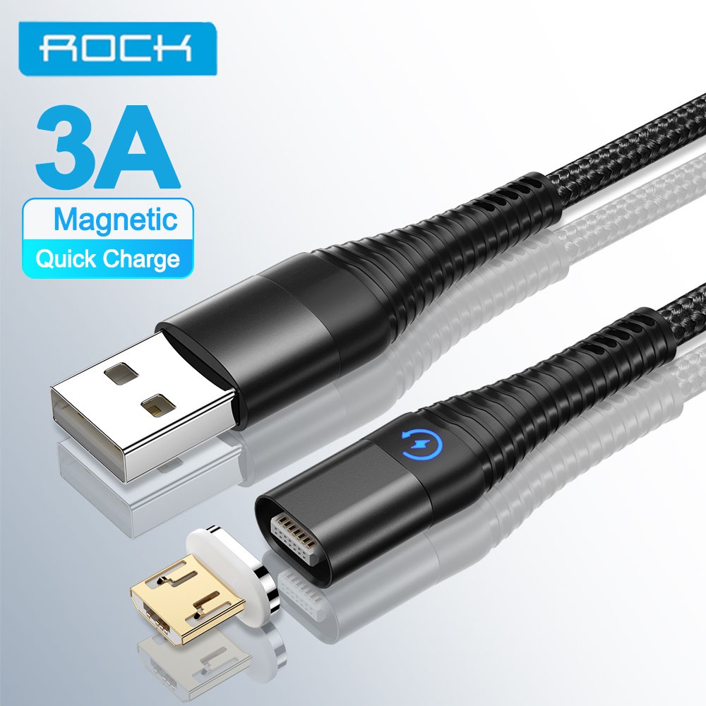 Cáp Sạc Từ Tính Rock 1m/2m Giắc Cắm Micro USB Mua Riêng Được Có Đèn LED Tương Thích Với Samsung Huawei Xiaomi Android