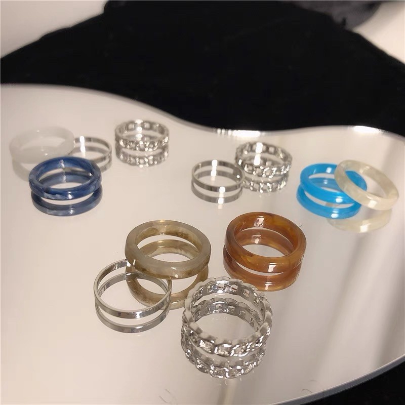 Set nhẫn nhựa cao cấp hợp kim nữ (1 set gồm 4 chiếc) xu hướng Hàn Quốc [Chillee][RG-055]