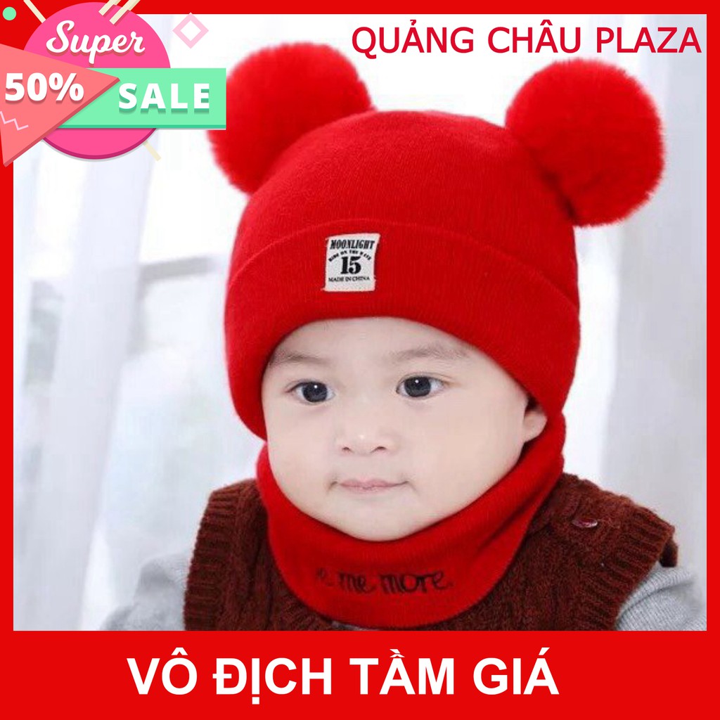 mũ quả bông kèm khăn xuất hàn cho bé yêu