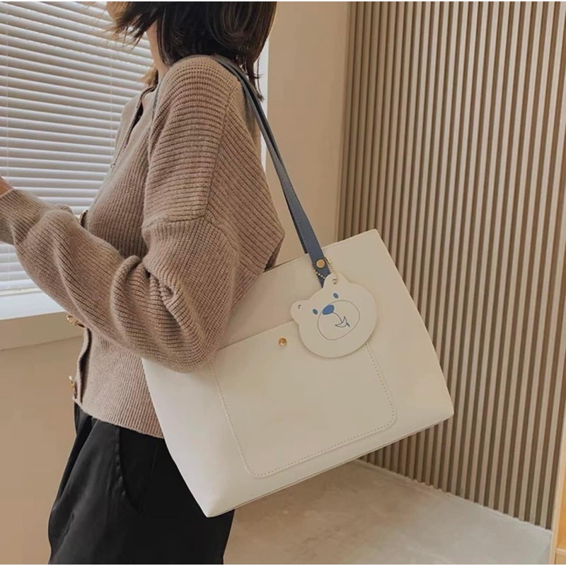 Túi Toe Đeo Vai Móc Gấu, Túi Xách Nữ Công Sở Du Lịch Size To