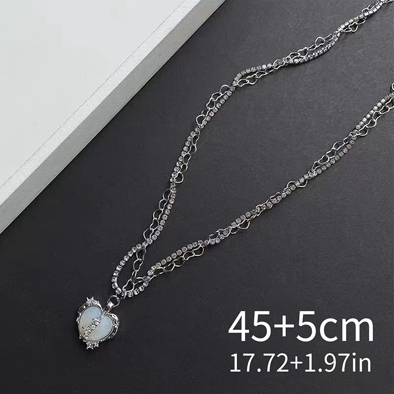Vòng cổ Mặt Trái Tim Đính Đá Zircon Hồng Thời Trang Sang Trọng Y2k