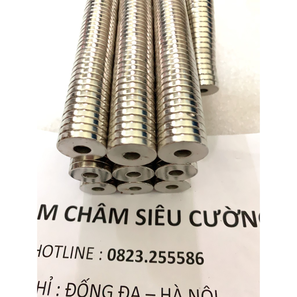 Nam châm viên 18x3mm lỗ 6 mạ niken hàng tốt