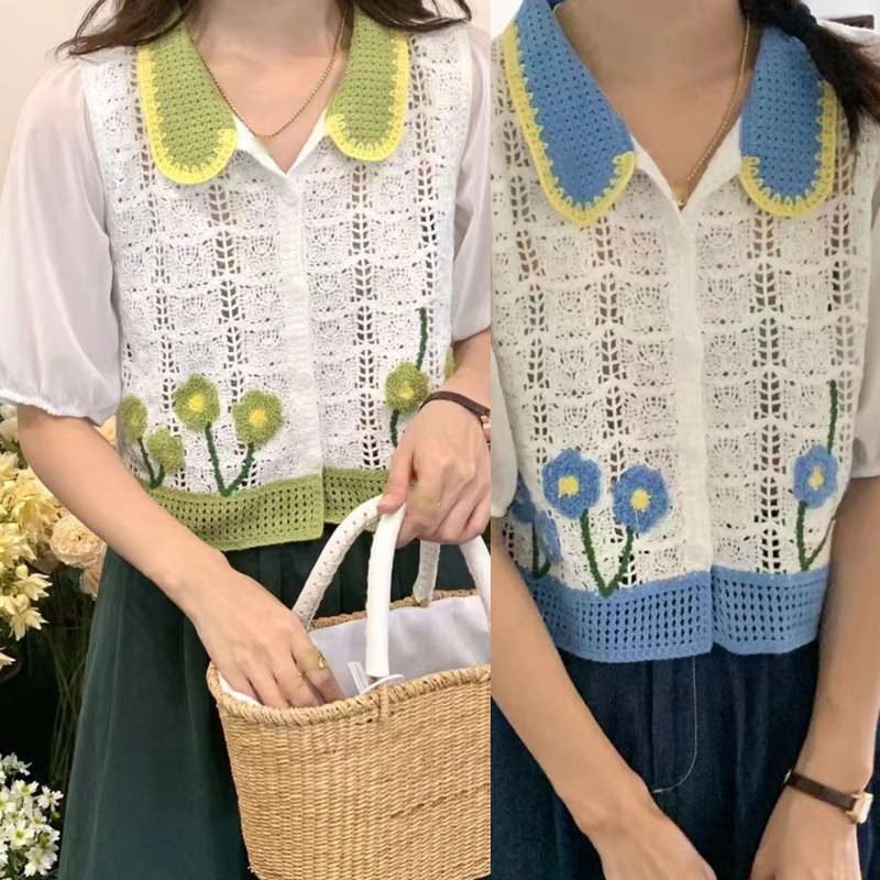 Áo Croptop Đan Móc Tay Phồng Thời Trang Cho Nữ