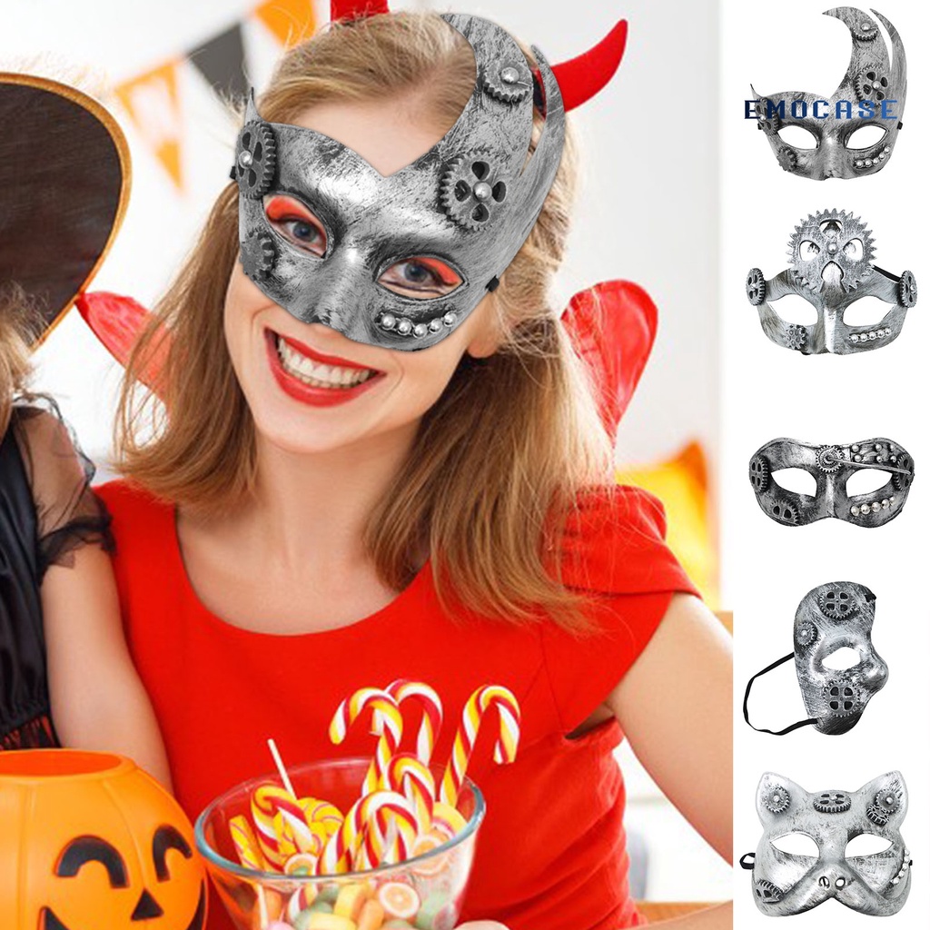 Mặt Nạ Hóa Trang Halloween Che Phủ Toàn Diện Mạ Bạc Bóng Bẩy Phong Cách Steampunk Cổ Điển Trọng Lượng Nhẹ Có Thể Tái Sử Dụng