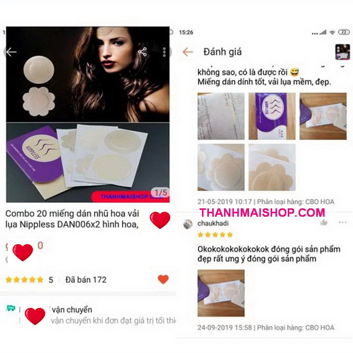 Combo 20 miếng dán nhũ hoa vải lụa Nippless DAN006x2 hình hoa, hình tròn