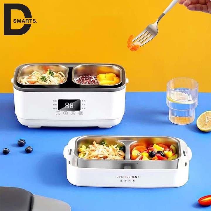 Hộp cơm văn phòng tự nấu chín, hâm nóng, giữ nhiệt thức ăn - 2 tầng 3 khay inox DSMART