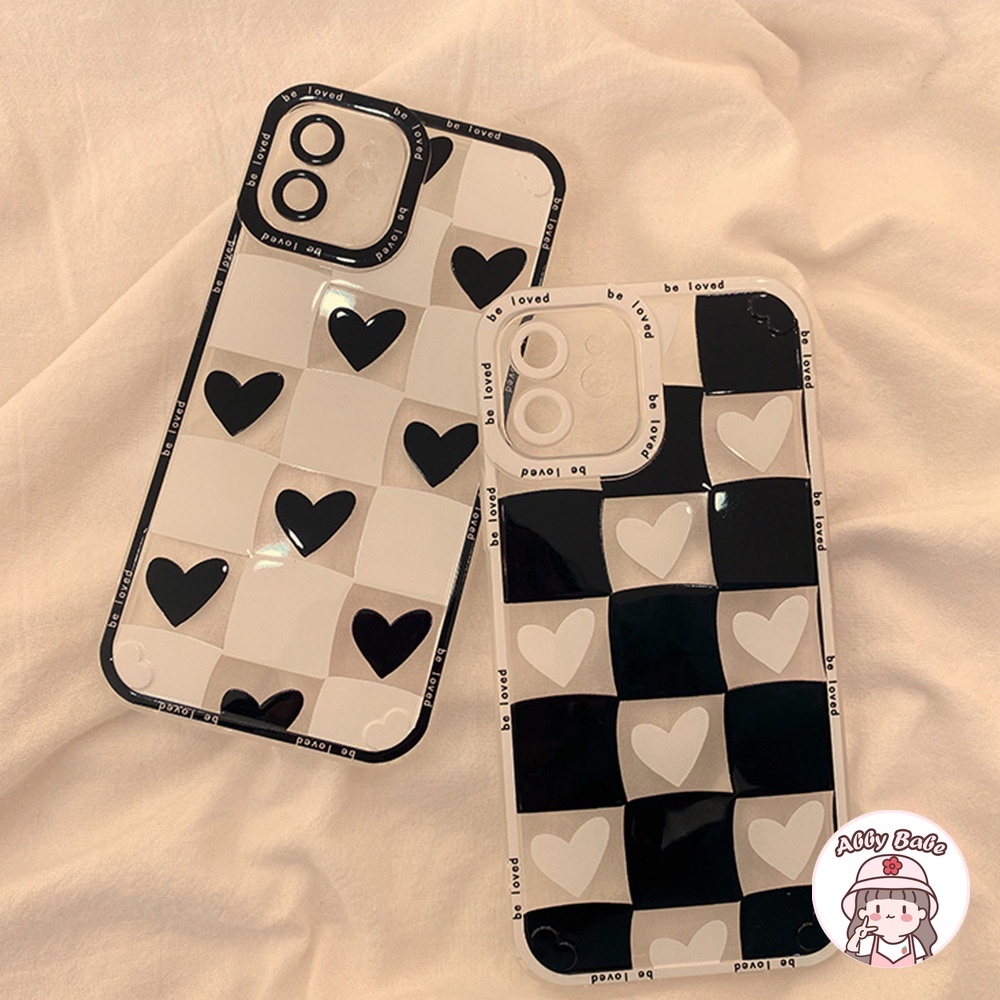 Ốp Điện Thoại TPU Mềm Trong Suốt Họa Tiết Kẻ Ô Trái Tim Thời Trang Cho IP 13 12 11 Pro Max XR 8 7 Plus