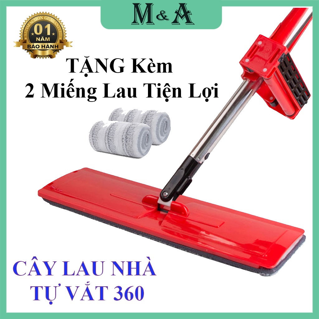 Chổi Lau Nhà Tự Vắt Màu Đỏ, Có Con Lăn Trợ Lực Vắt Nước Nhẹ Nhàng, Chổi Lau Nhà Xoay 360 Độ Lau Sạch Khô Siêu Nhanh