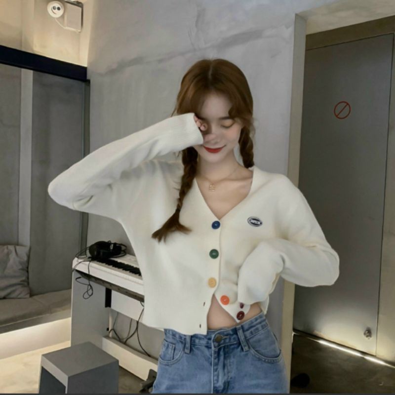 🎀ÁO KHOÁC CARDIGAN THUN GÂN ĐỦ MÀU PHỐI NÚT XINH ĐẸP V897