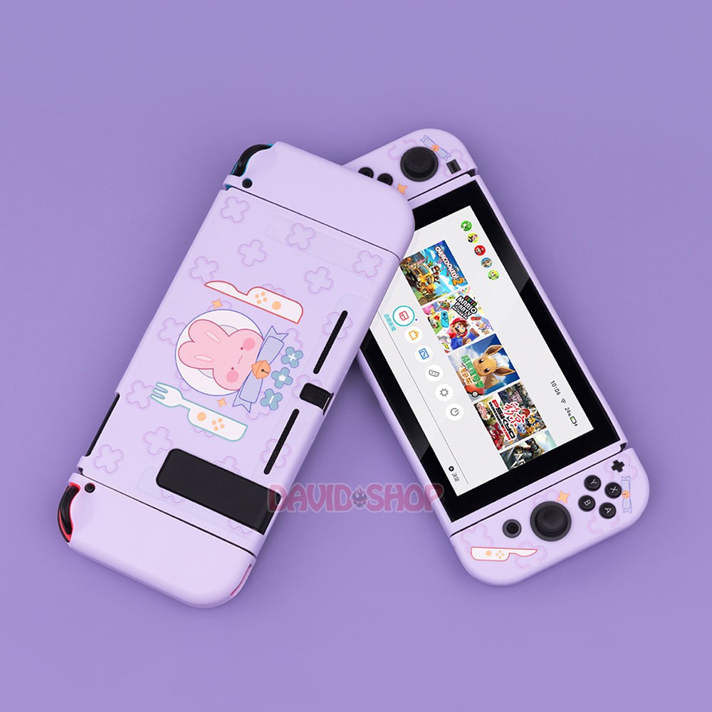 Ốp lưng + case Joy-Con chủ đề Thỏ Đeo Nơ Dùng Bữa nhựa TPU dẻo cao cấp hãng Geekshare cho Nintendo Switch